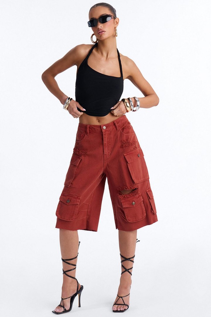 Don't Make Me Wait Cargo Bermuda Short - Rust