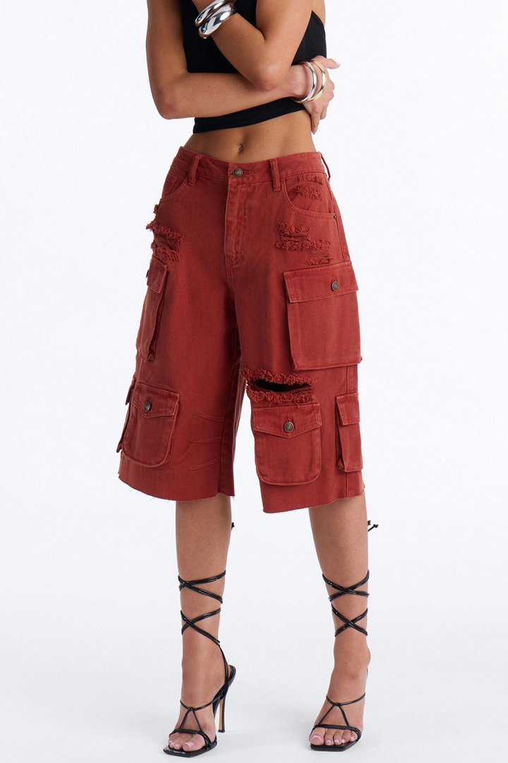 Don't Make Me Wait Cargo Bermuda Short - Rust