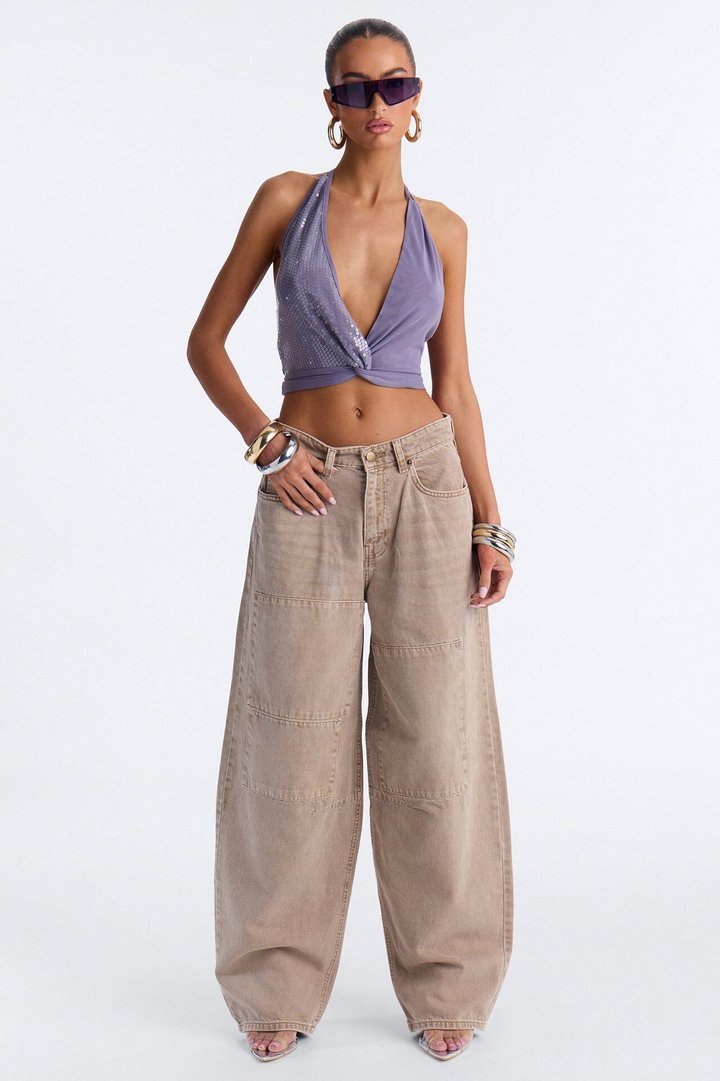 Segal Low Rise Baggy Taper Leg Pant - Mocha