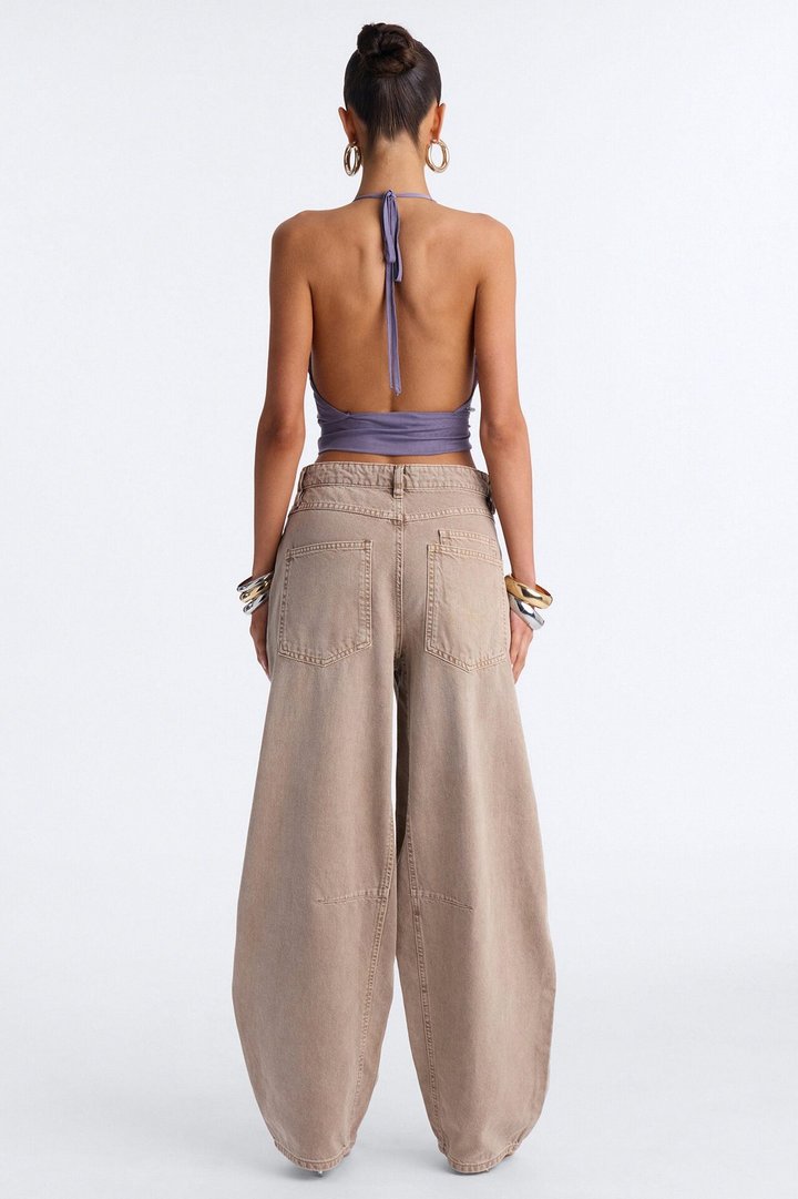 Segal Low Rise Baggy Taper Leg Pant - Mocha