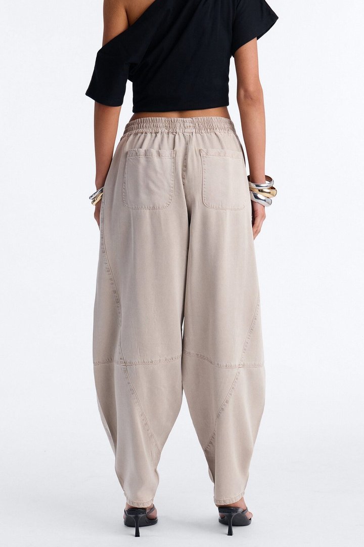 Jeannie Mid Rise Washed Barrel Pants - Stone