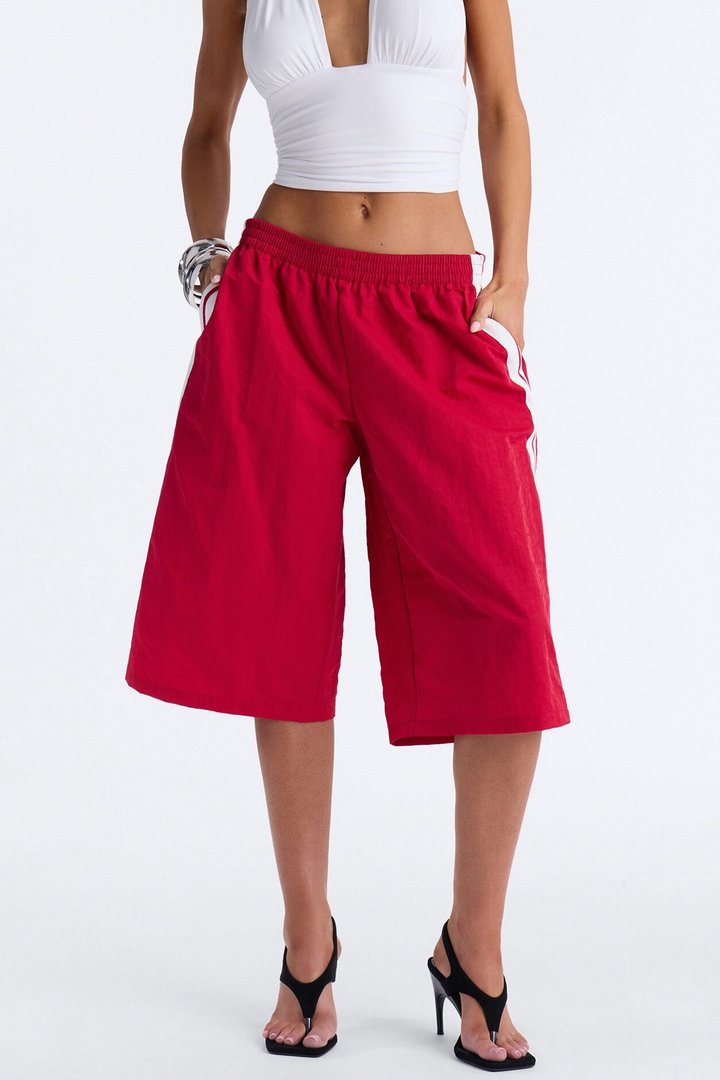 Can't Keep Up Striped Bermuda Track Short - Red/White
