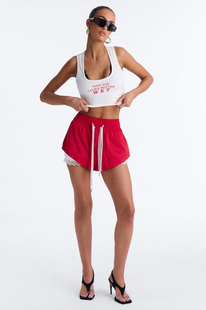 Marnie Lace Trim Bloomer Track Short - Red/combo