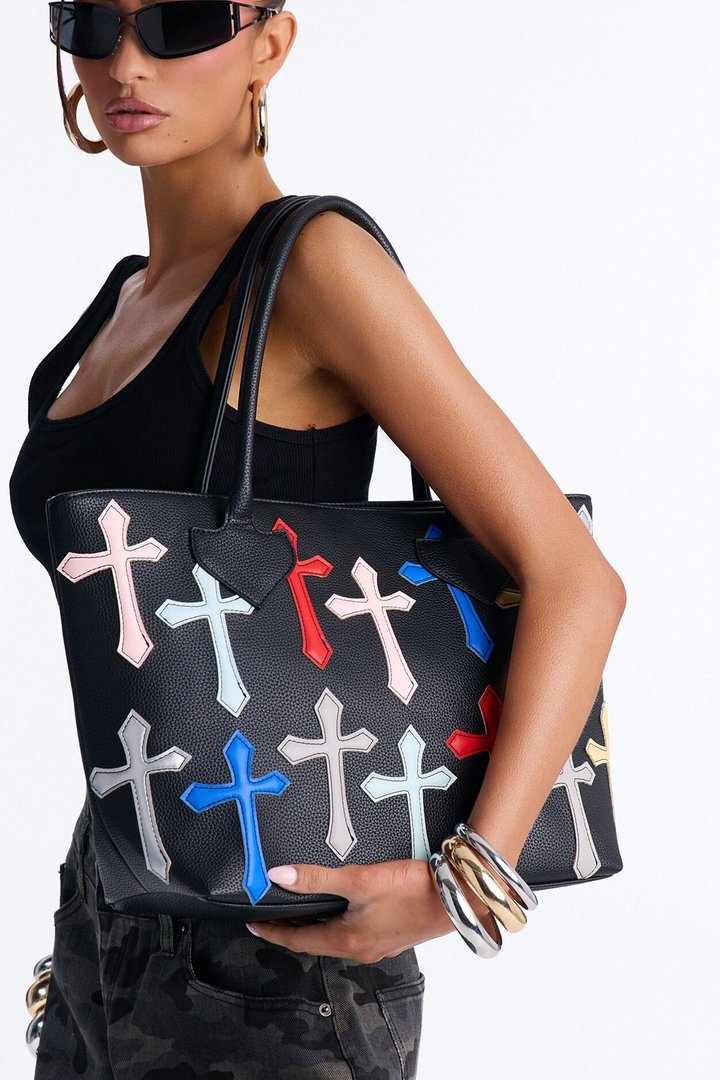 Most Faithful Shopper Faux Leather Tote - Black/combo