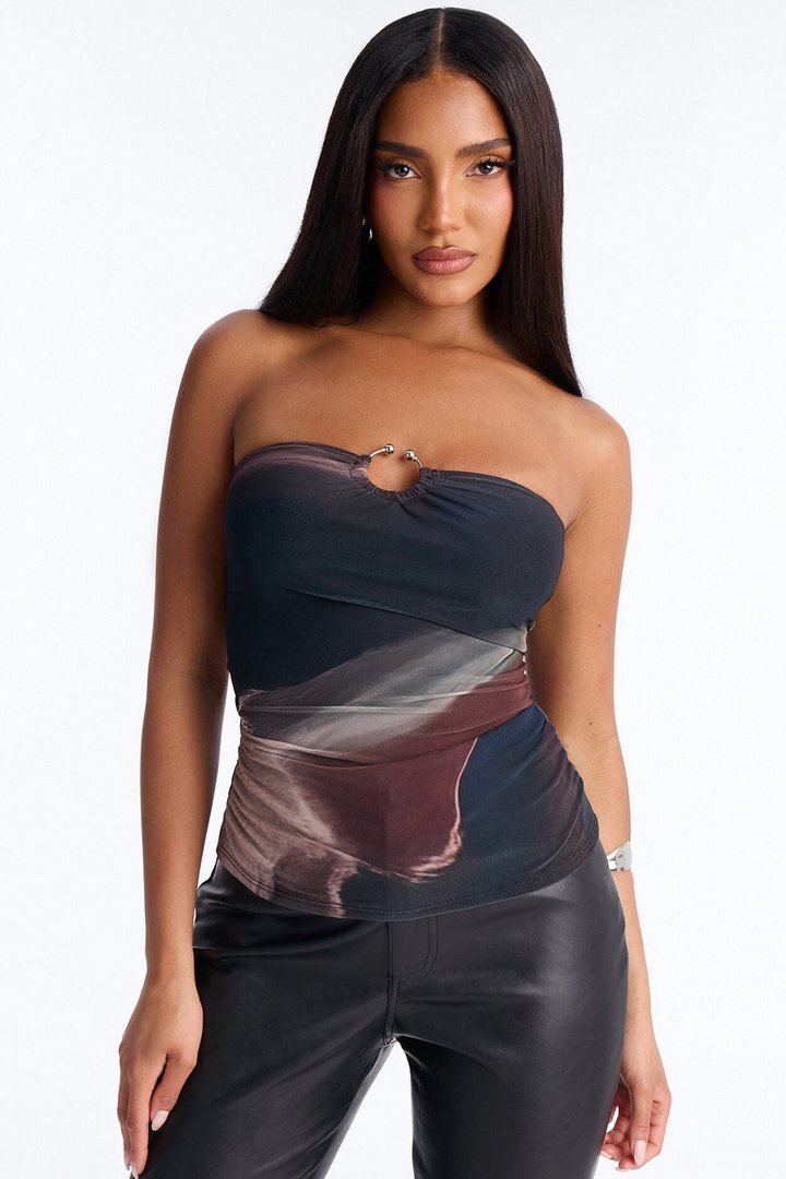 About Last Night Mesh Hardware Ruched Tube Top - Multi Color