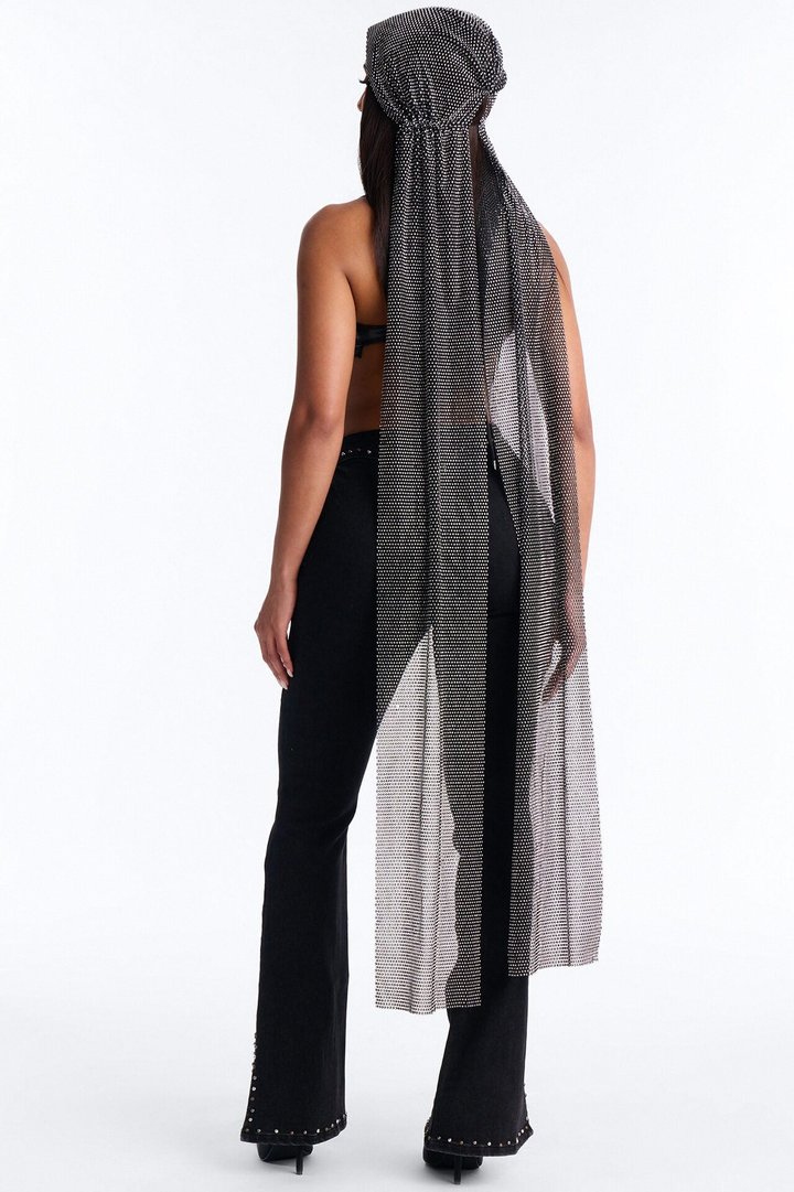 A Flash In The Night Oversized Rhinestone Head Scarf - Black
