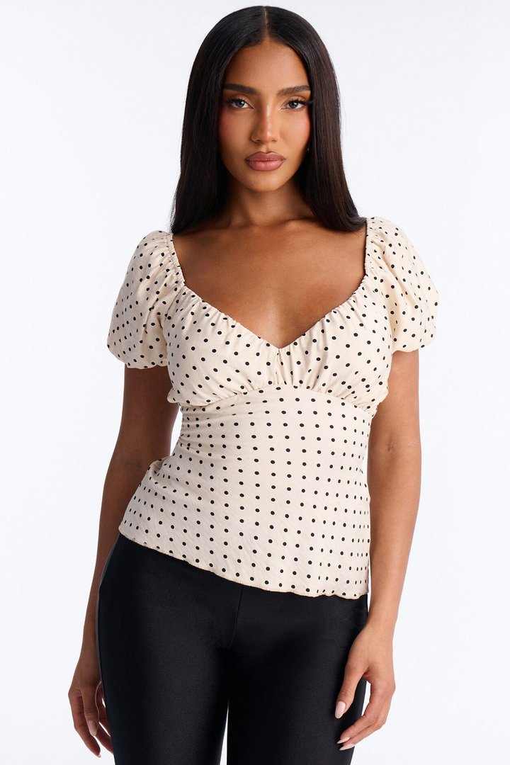 Clancy Polka Dot Babydoll Top - White/Black