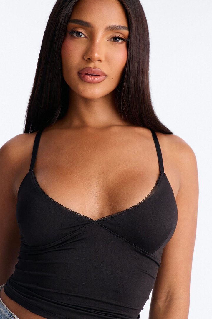 Ella V Neck Cami Top - Black