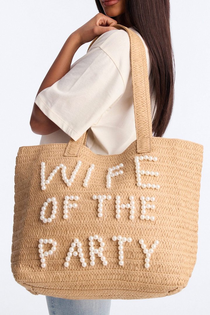 Wife Of The Party Straw Tote - Natural/Combo