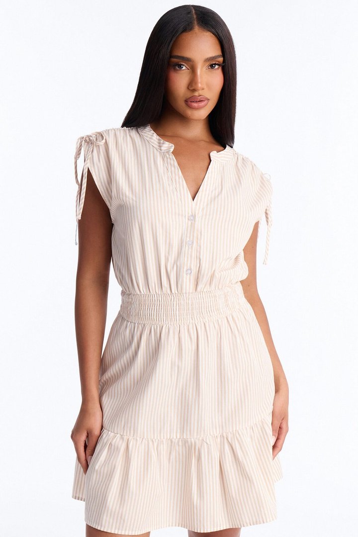 Samara Striped Mini Dress - Taupe/combo