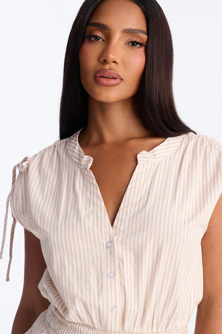 Samara Striped Mini Dress - Taupe/combo