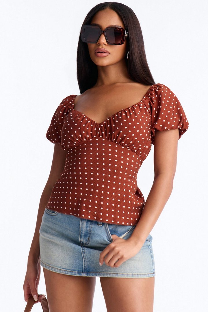 Clancy Polka Dot Babydoll Top - Brown Combo