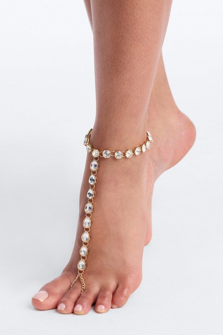Diamond Drop 2 Piece Toe Chain Set - Gold