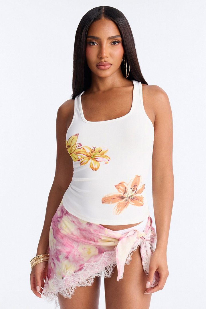 Bloom Season Ribbed Tank Top - White