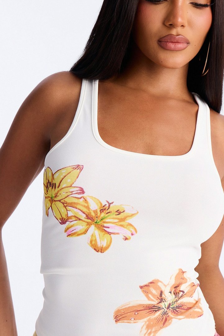 Bloom Season Ribbed Tank Top - White