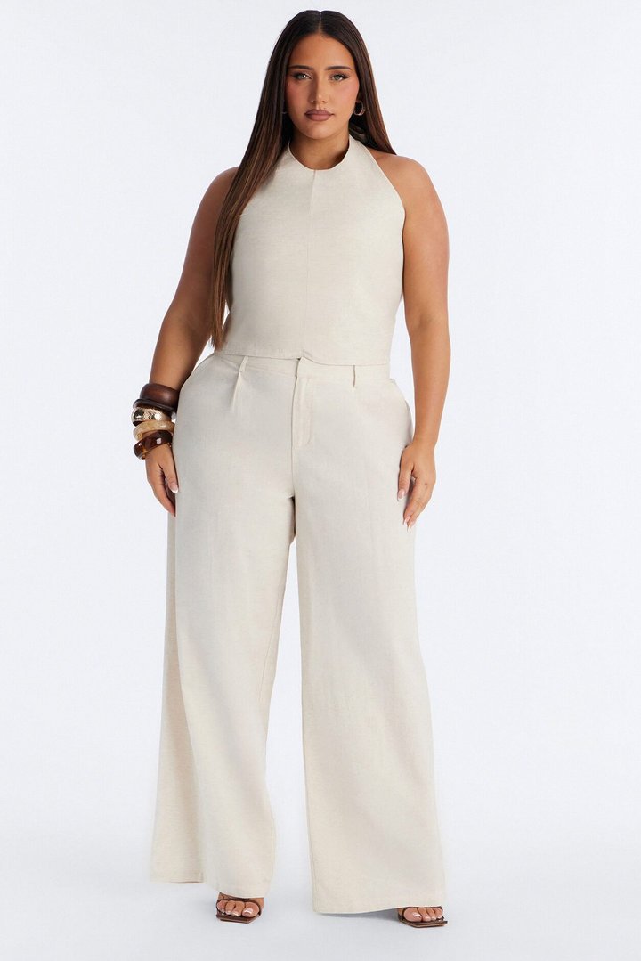 Ocean Breeze Linen Backless Halter Top - Stone