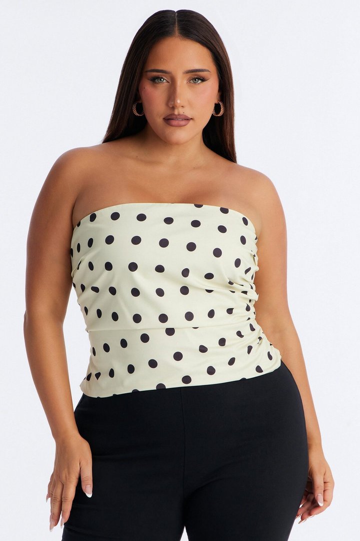 Dots Before Drama Smocked Tube Top - Cream/combo