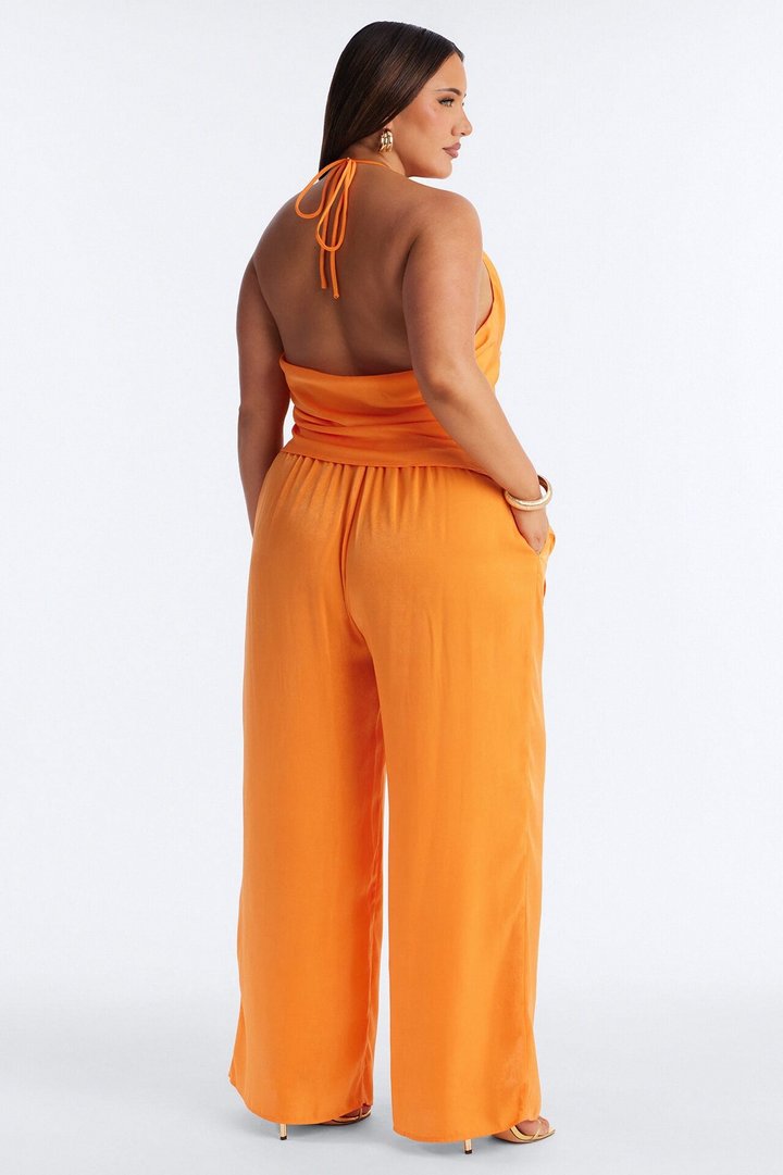 Normani Satin Halter Pant Set - Orange