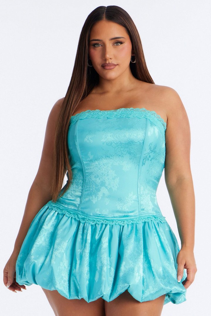 Stella Corset Satin Bubble Mini Dress - Turquoise