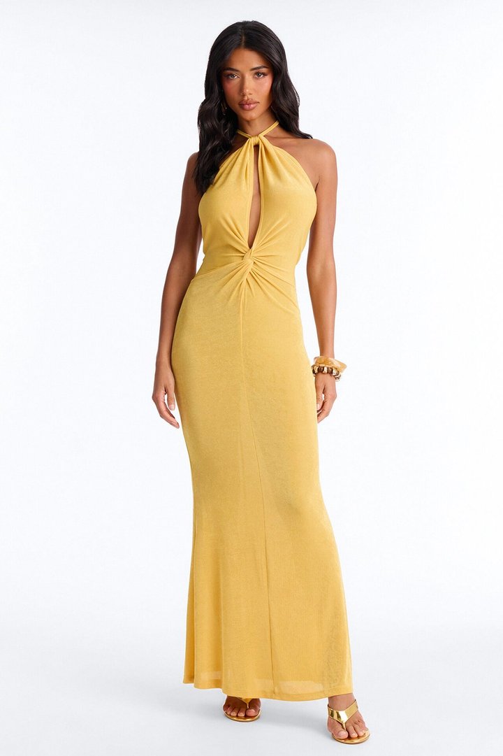 Tatiana Halter Ruched Maxi Dress - Yellow