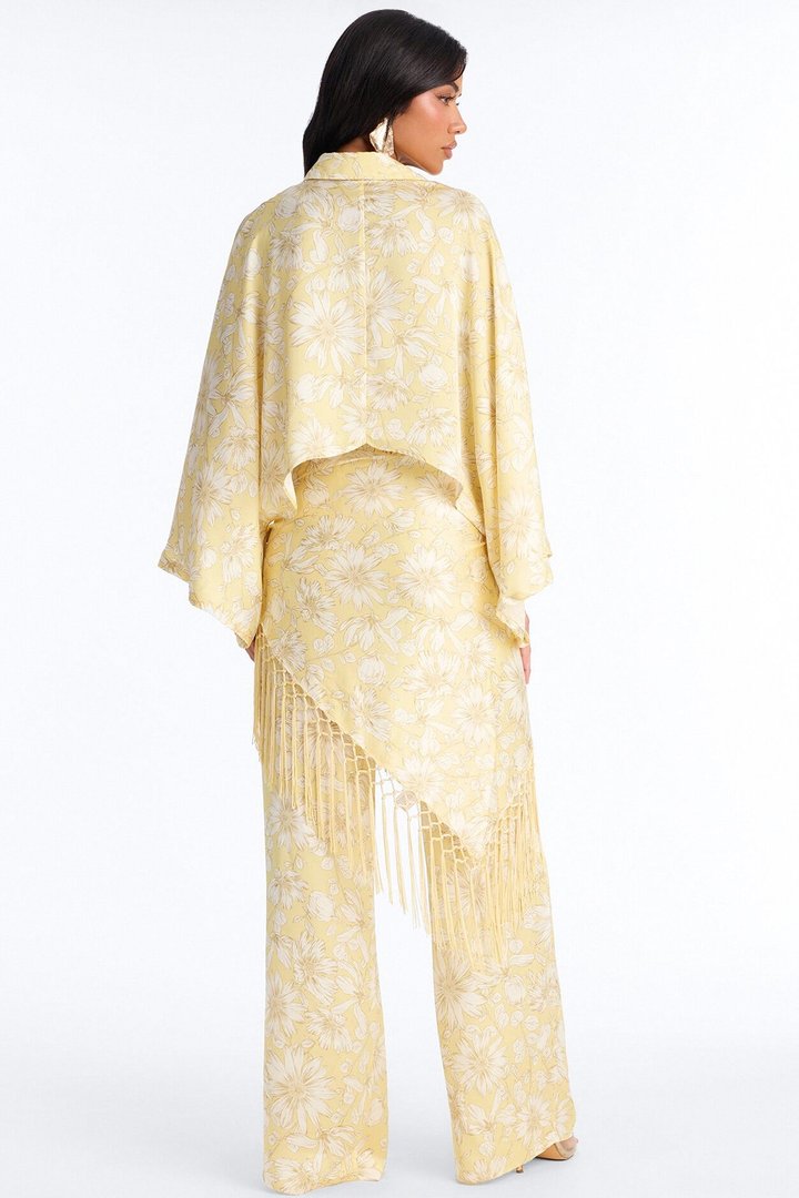 So Soft Floral Satin 3 Piece Pant Set - Yellow