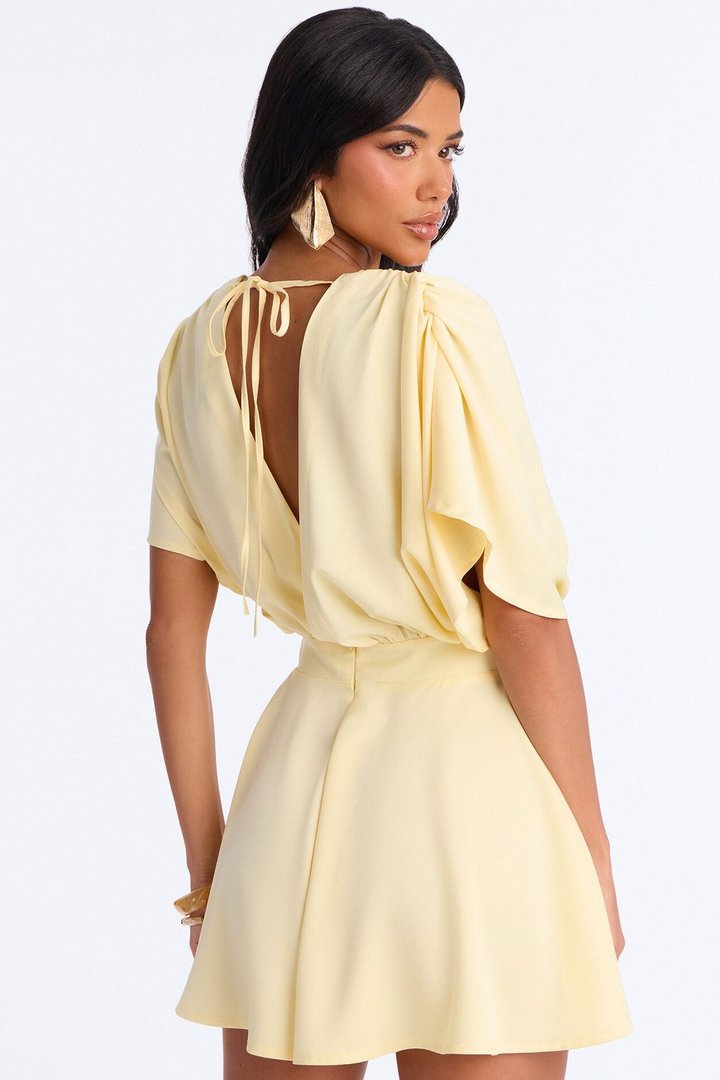 Mekenzy Satin Plunge Romper - Yellow
