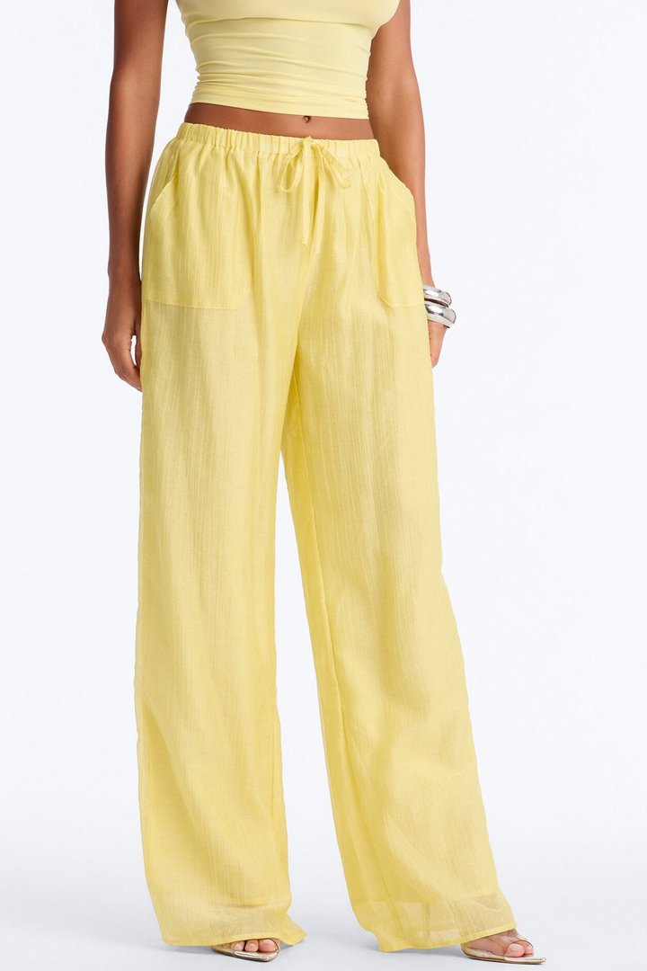 Vacay Babe Textured Wide Leg Pant - Butter Yellow