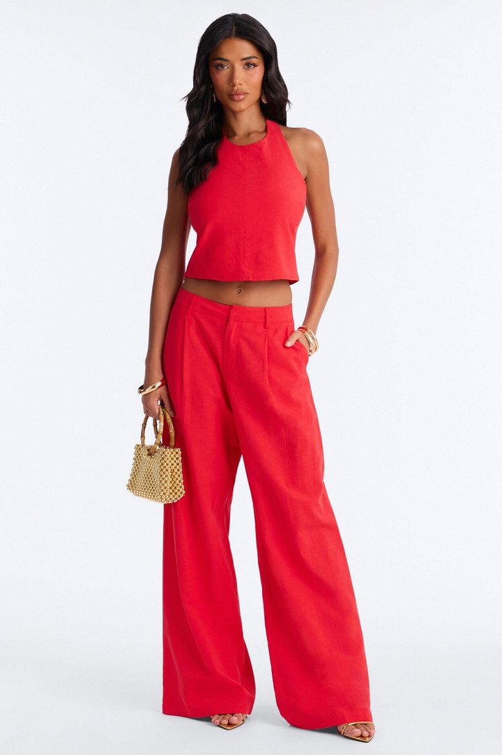 Ocean Breeze Linen Low Rise Pant 33″ - Tomato Red