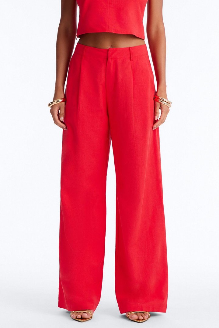 Ocean Breeze Linen Low Rise Pant 33″ - Tomato Red