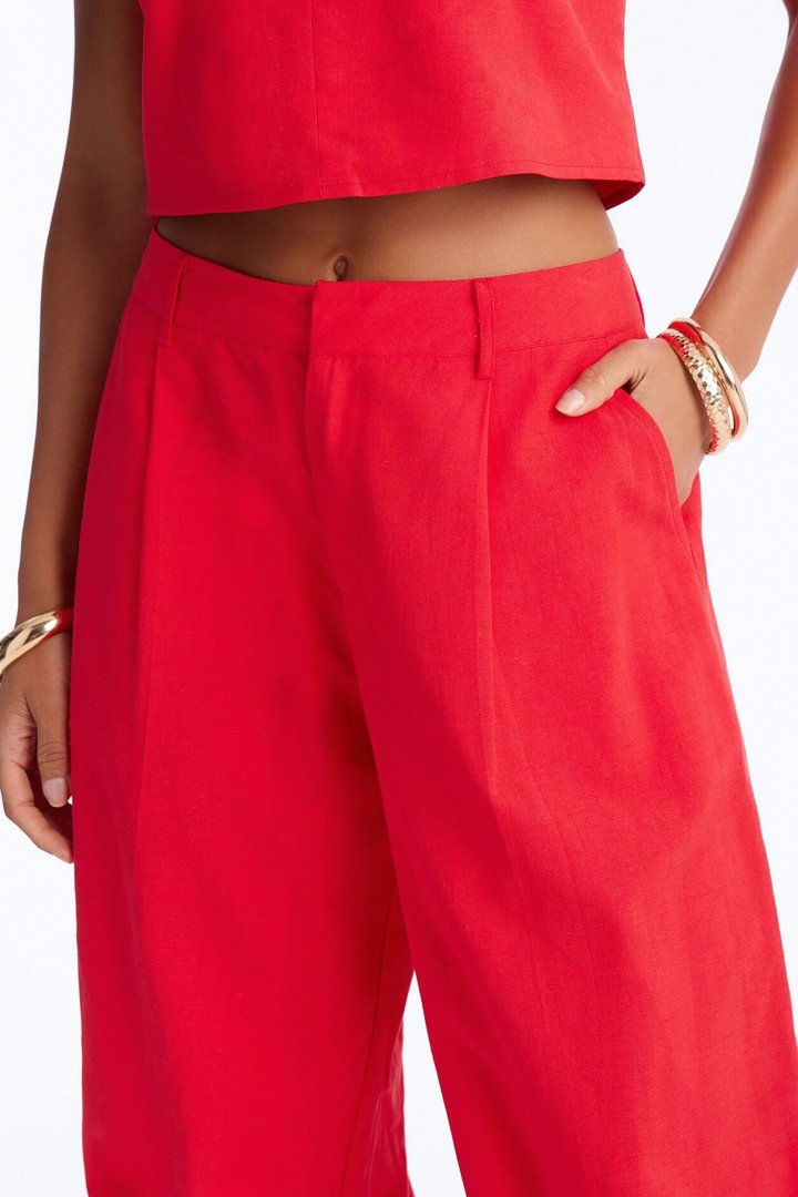 Ocean Breeze Linen Low Rise Pant 33″ - Tomato Red