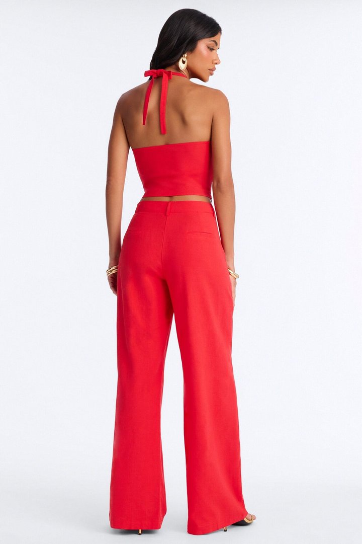 Ocean Breeze Linen Low Rise Pant 33″ - Tomato Red