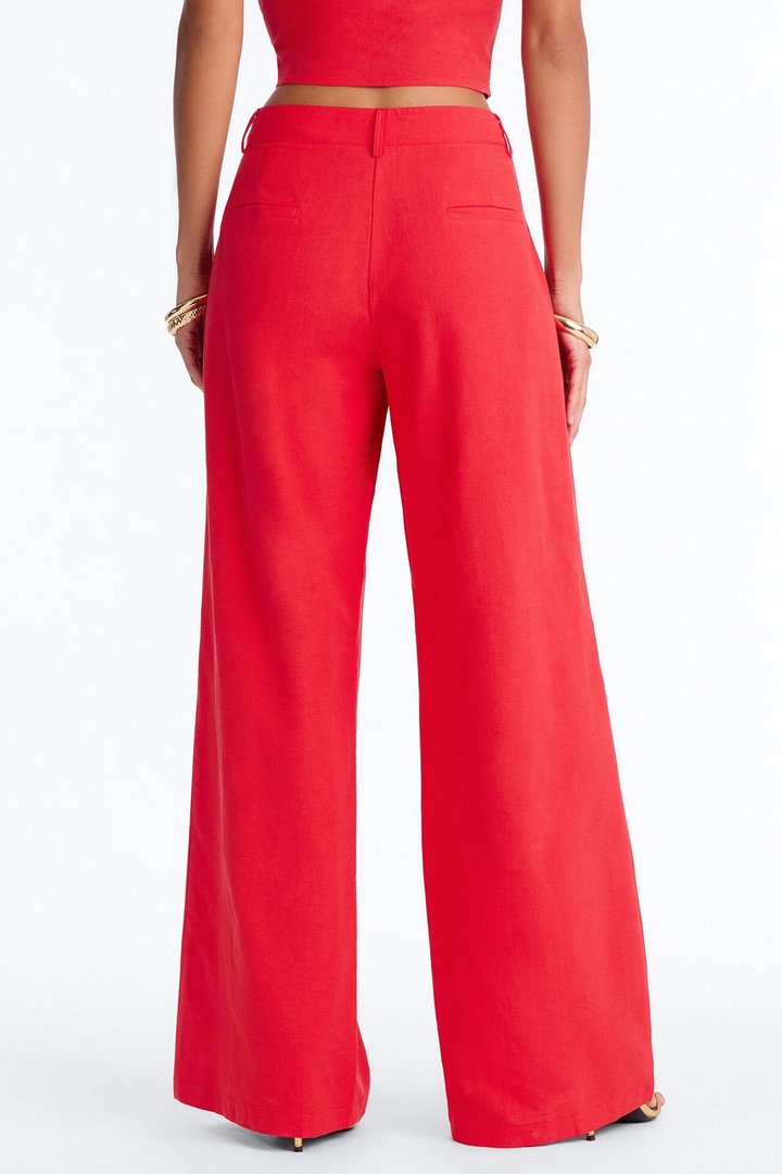 Ocean Breeze Linen Low Rise Pant 33″ - Tomato Red