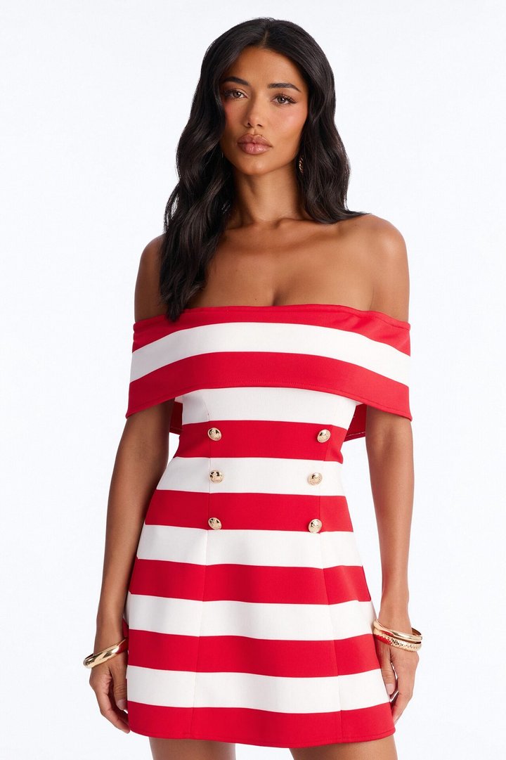 Sawyer Striped Bandage Mini Dress - Red/White