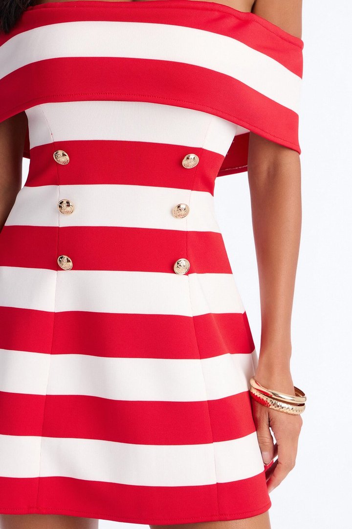 Sawyer Striped Bandage Mini Dress - Red/White