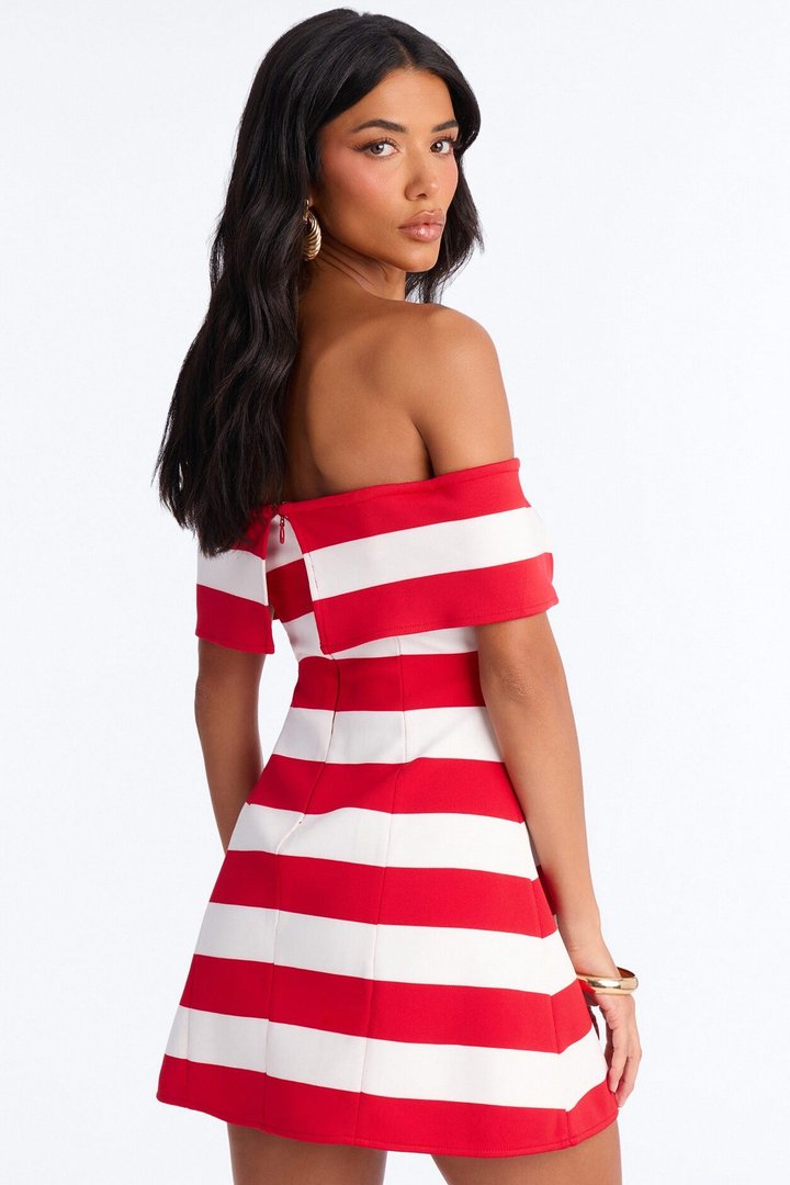 Sawyer Striped Bandage Mini Dress - Red/White
