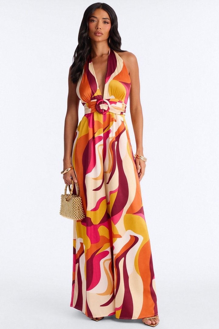 Jules Belted Wide Leg Jumpsuit - Pink