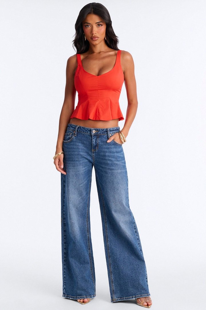 Sweetheart Peplum Babydoll Top - Orange