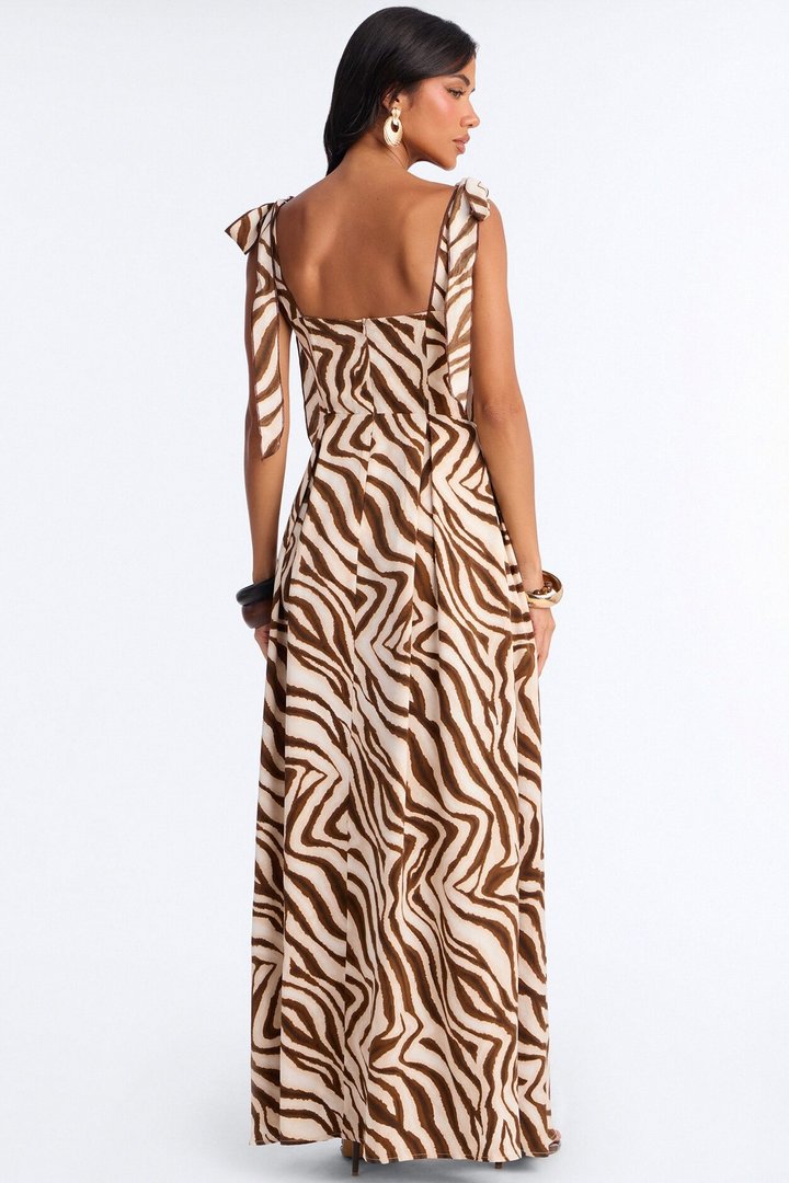 Eden Corset Satin Maxi Dress - Brown/combo