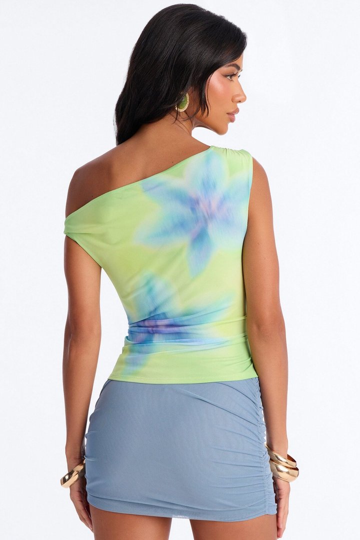 Paradise Petals Off Shoulder Short Sleeve Top - Green/combo