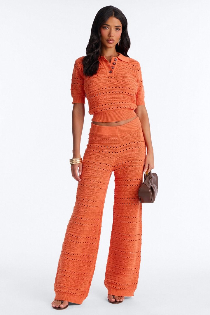 Riley Polo Crochet Pant Set - Orange