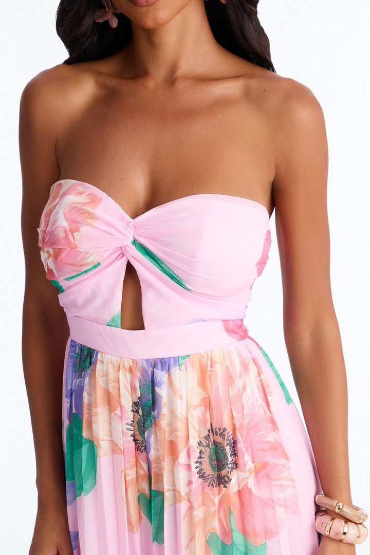 Chelley Chiffon Floral Wide Leg Jumpsuit - Pink