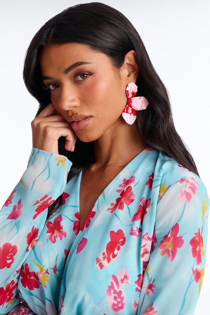 Hibiscus Heart Drop Earrings - Pink/combo