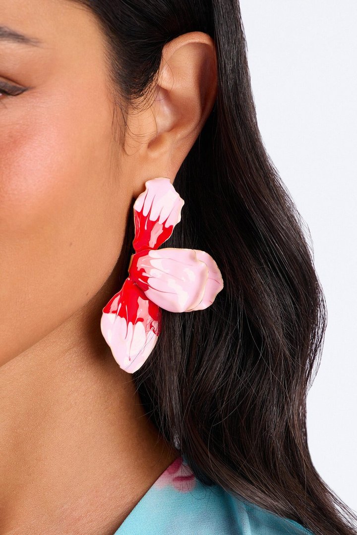 Hibiscus Heart Drop Earrings - Pink/combo