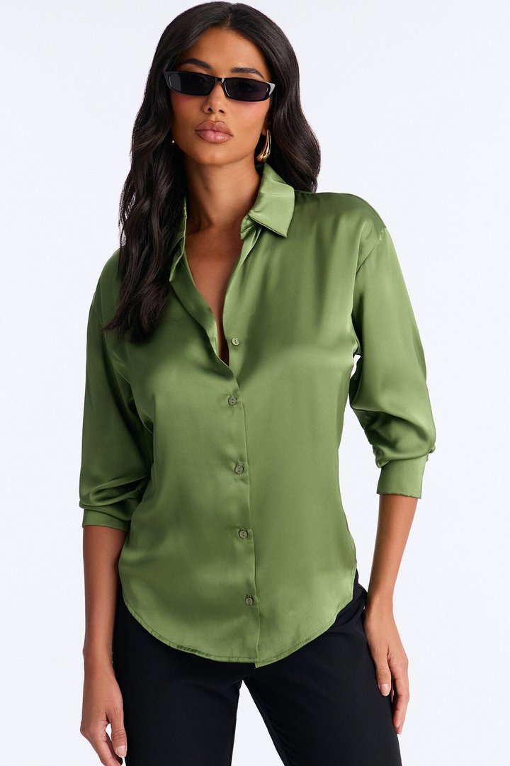 Dreams And Delight Satin Shirt - Green