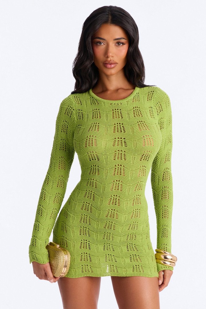 Caira Backless Crochet Mini Dress - Sage