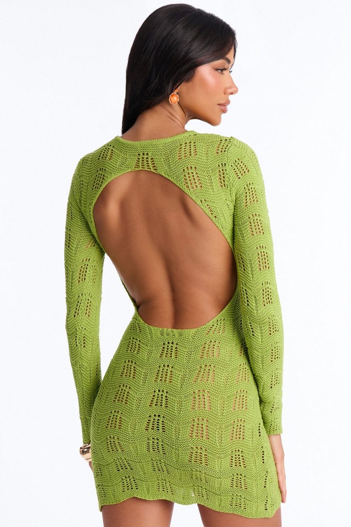 Caira Backless Crochet Mini Dress - Sage
