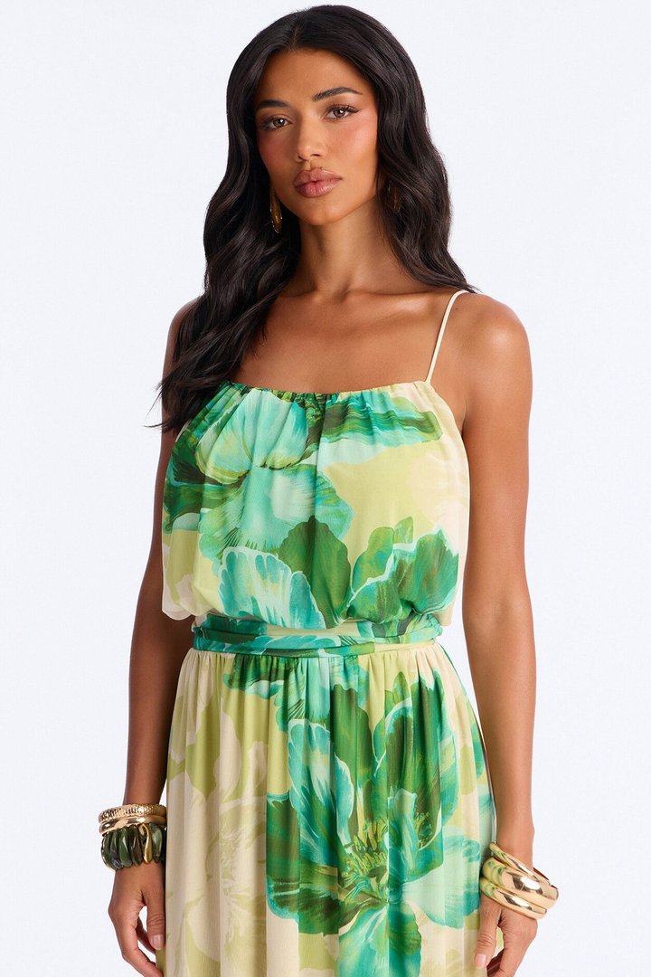 Radiant Beauty Mesh Maxi Dress - Green/combo