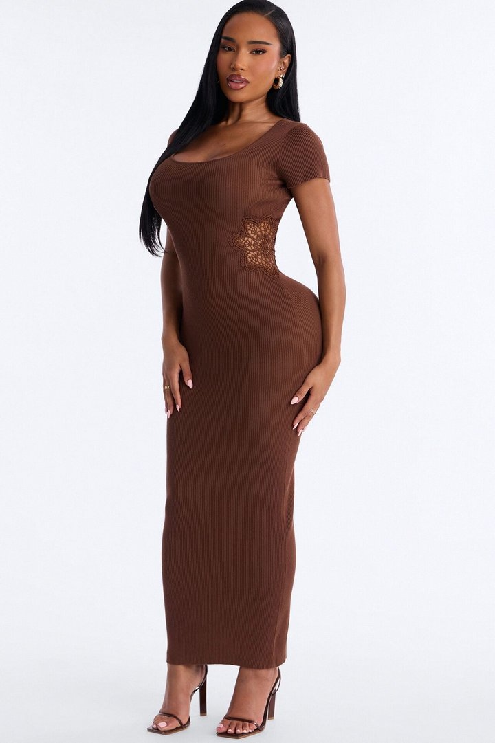 Zariah Ribbed Maxi Dress - Brown