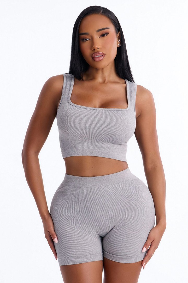 Active Aura Seamless Biker Short Set - Heather Grey