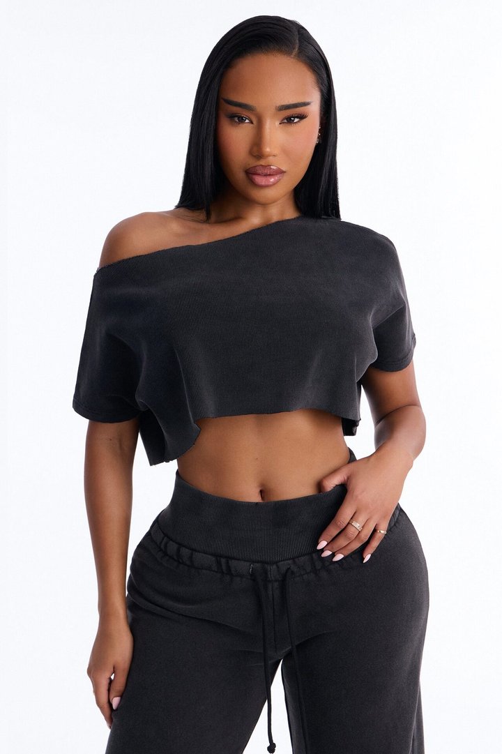 Mila Off Shoulder Top And Sweatpant Set - Charcoal
